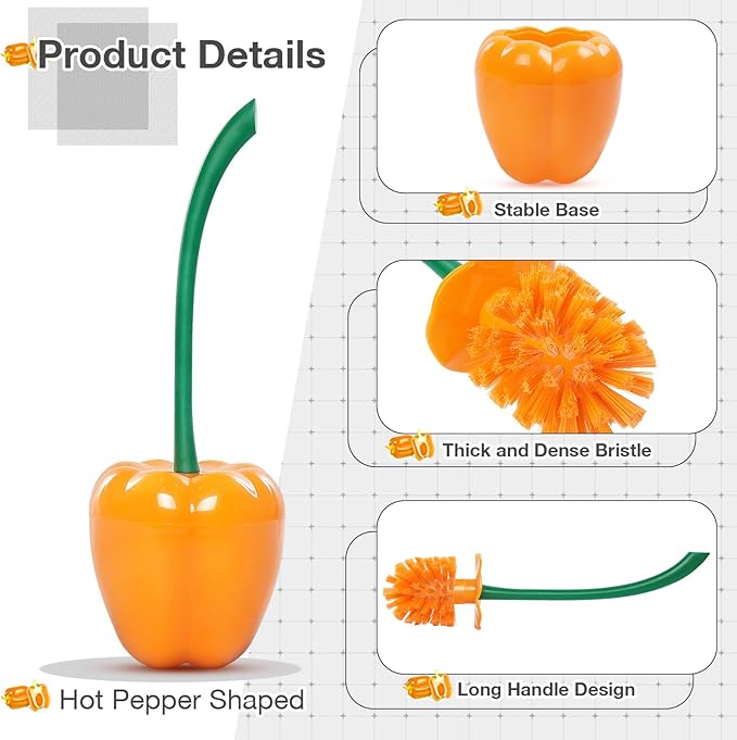 ADNIKIA Toilet Brush Bell Pepper, Toilet Bowl Brush and Holder, Sweet Pepper Toilet Cleaner Brush, Bathroom Chili Pepper Fruit Toilet Brush for Deeply Cleaning, Hot Pepper Toilet Brush Set