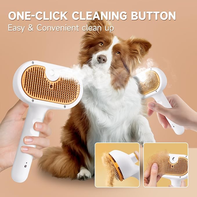 Pet Steam Brush Dog Cat 2025 New Grooming Comb for Shedding, Floating Hair, Smooth & Detangling, Gentle Cool Mist Softens Hair Reduces Static Helps Pets Who Dislike Bathing,Includes Waterless Shampoo