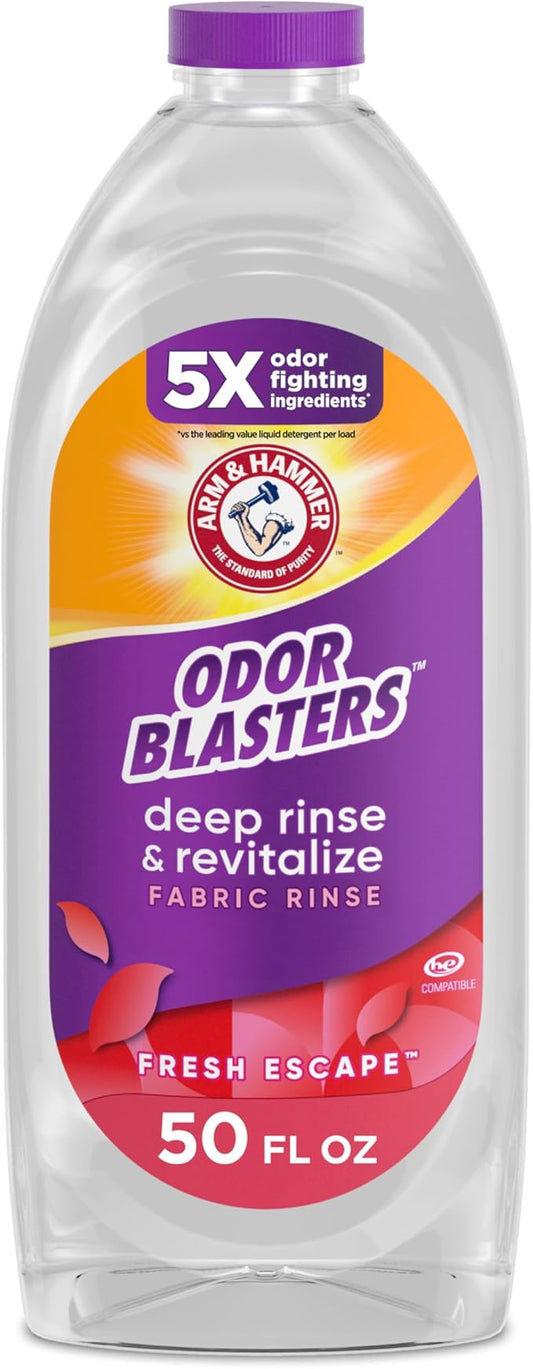 ARM & HAMMER Odor Blasters Deep Rinse and Revitalize Fabric Rinse, Laundry Additive, Eliminates Sweat and Musty Odors, Fresh Escape Scent, 50 fl oz