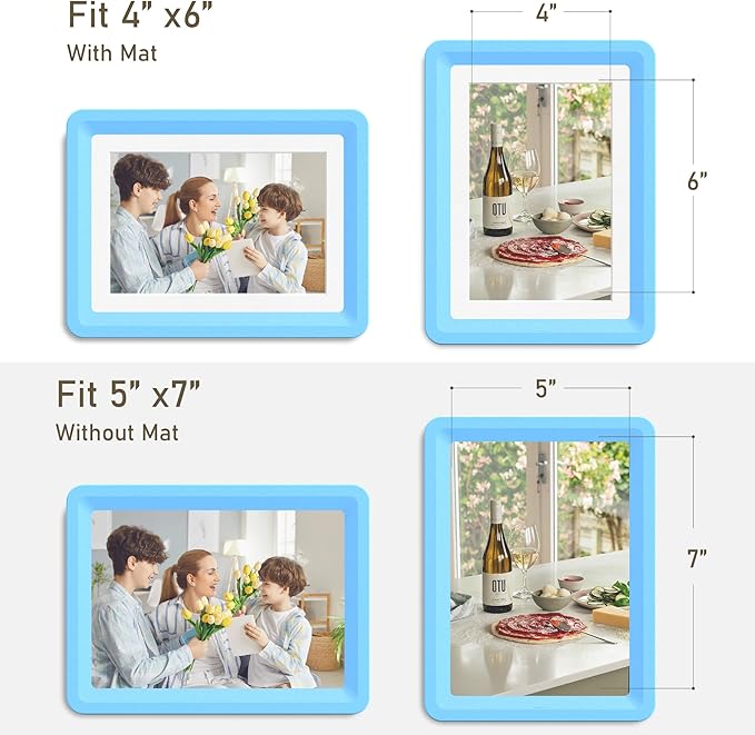 1-Pack 5x7 Picture Frame or 4x6 with Mat – Shatterproof Plastic Photo Frame for Family, Nursery, and Playroom, Wall & Tabletop Picture Frames for Home, Office, Safe & Lightweight Design in Sky Blue
