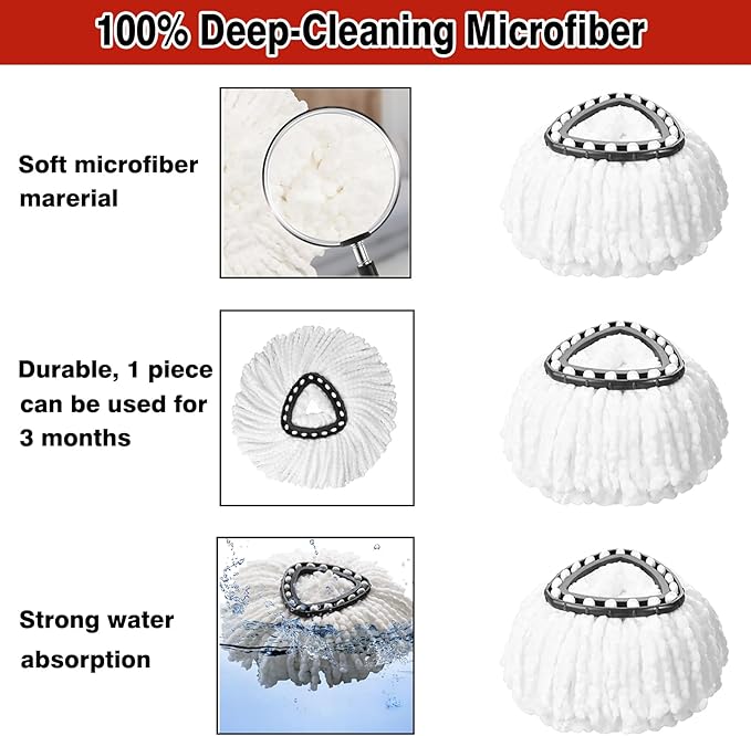 20 Pack White Spin Mop Replacement Heads, Mop Head Replacement 100% Microfiber, Deep Cleaning, Spin Mop Refill Replacement Head Compatible with 1-Tank System