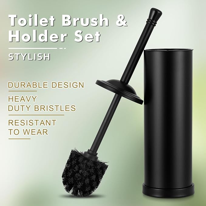 Black Toilet Brush and Holder Set,304 Stainless Steel Toilet Bowl Brush and Holder for Bathroom,Heavy Duty Toilet Brush,Durable Scrubbing Bristles,Splash Resistant,Long Hanlde