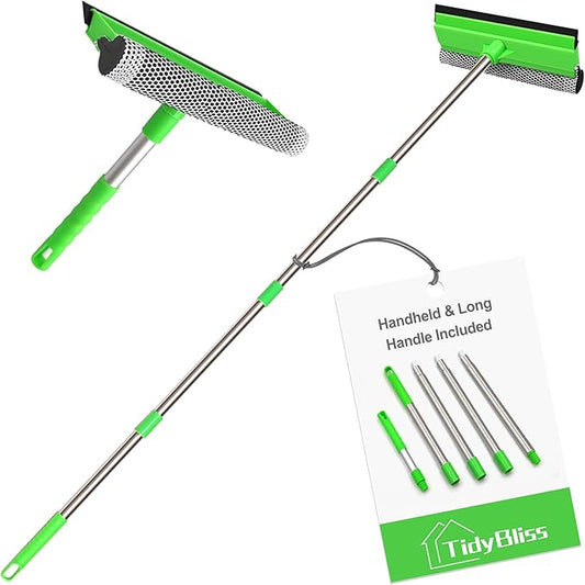 TidyBliss Window Squeegee Professional, 56” Car Windshield Glass Cleaner Tool with Extension Pole, Long Handle Household 10 inches Washer Sponge Scrubber Kit for Cleaning Home Mirror Outdoor (Green)