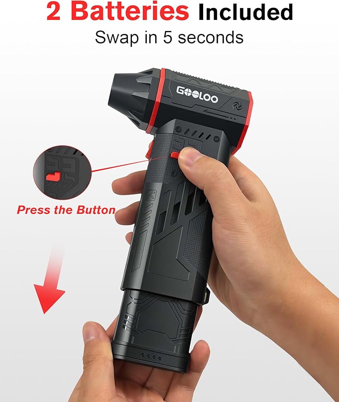 GOOLOO F5 Compressed Air Duster, Dual Removable Batteries, 180,000RPM Electric Air Duster, 3-Gear Adjustable Mini Handheld Leaf Air Blower Cordless for Car Detailing, PC, Keyboard, Snow Cleaning