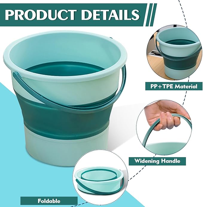 Collapsible Bucket 1.3 Gallon/5L Small Plastic Household Cleaning Mop Buckets Foldable Water Bucket for Car Wash Fishing Camping Beach (Green)