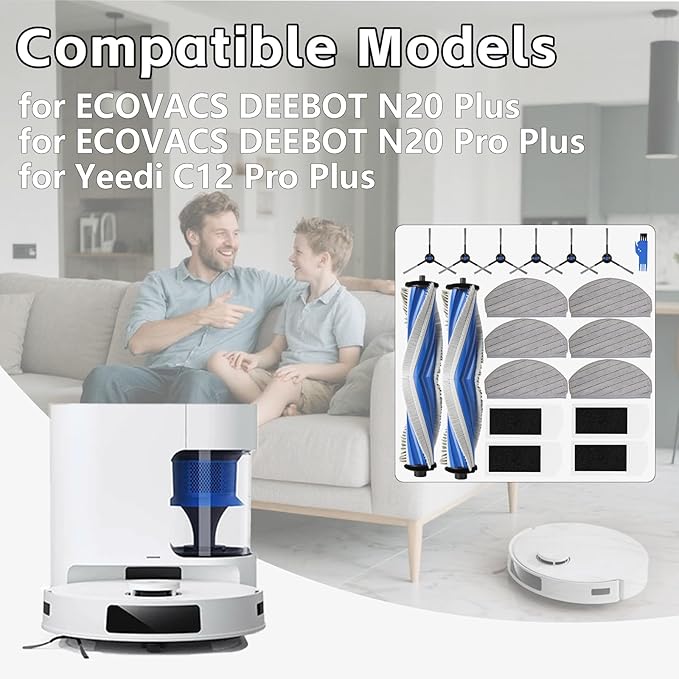 Replacement for ECOVACS DEEBOT N20 Pro Plus, N20 Plus, for Yeedi C12 Pro Plus, C12 Vacuum Cleaner, 2 Main Brush, 4 Filters, 6 Mop Pads, 6 Side Brushes, N20 Plus Accessories Kit