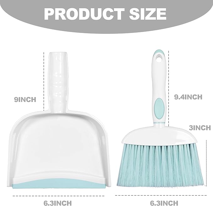 NBGYTECH Mini Broom and Dustpan Set Small Broom with Dustpan Combo Set Portable Cleaning Tools for Home Office RV Learning Camping (White+Blue)