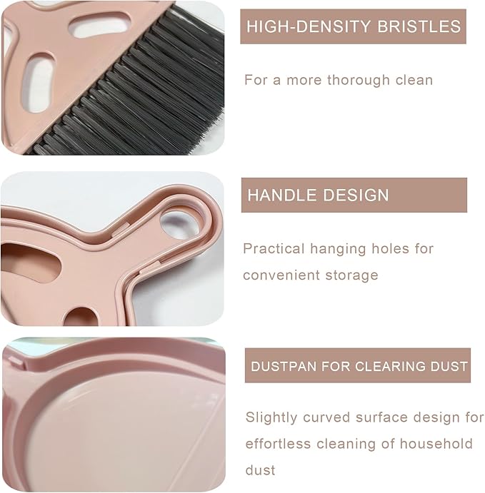 NBGYTECH Mini Broom and Dustpan Set Small Broom with Dustpan Combo Set Portable Cleaning Tools for Home Office RV Learning Camping (Pink)