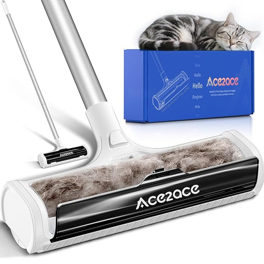 ACE2ACE A3 Pro Carpet Roller for Pet Hair, Carpet Pet Hair Removal Tool, Reusable Large Lint Rollers, 5 Feet Long Handle No Bending No Kneeling, Cat Dog Hair Remover for Carpet, Rugs, Mats, Black