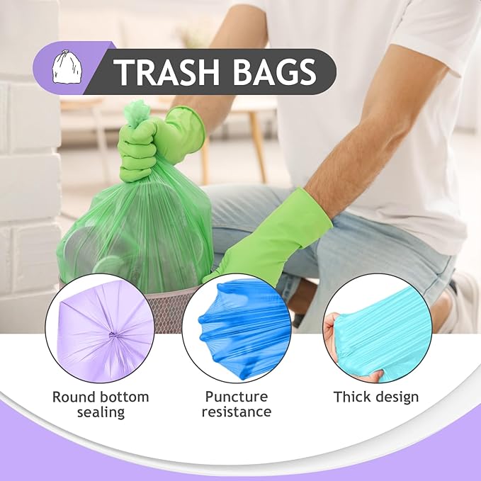 Colorful Clear Strong Tall Kitchen Trash Bags 15-16 Gallon 100 Counts,Fit 13,15,16,18 Gal,Garbage Bags by Teivio, Bin Liners, Plastic Bags for home Office Bathroom,Multicolor