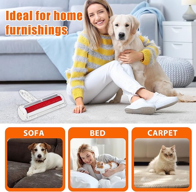 Velupet Zoom Pet Hair Remover Lint Roller for Pet,Cat Hair Removal Tool Reusable Lint Roller for Furniture, Couch, Carpet, Clothing and Bedding,White Red
