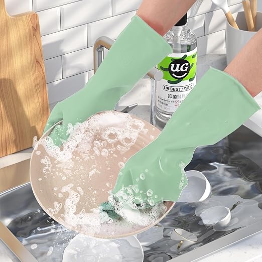 Rubber Kitchen Dishwashing Gloves - 3 Pairs Reusable Household Cleaning Gloves, Flexible and Durable & Non-slip Cleaning Gloves, Great for Kitchen, Bathroom, Laundry (Medium, Pink+Green+Blue)