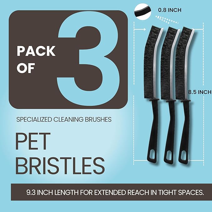 Hard Bristle Crevice Cleaning Brush - Small Scrub Brush for Toilet, Grout, Shower Tile, and Narrow Gaps - Durable Grout Brush with PET Bristles, Ergonomic Handle, Easy Storage - 3 Pack
