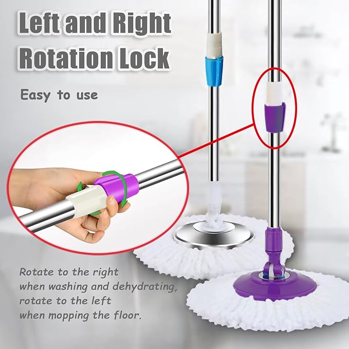 Spin Mop Replacement Mop Handle, 49-inch 360 Degrees Rotating Telescopic Replacement Mop Stick with Reinforced Plastic Disc for Spin Mop Bucket Cleaning System (Plastic Disc, Green)