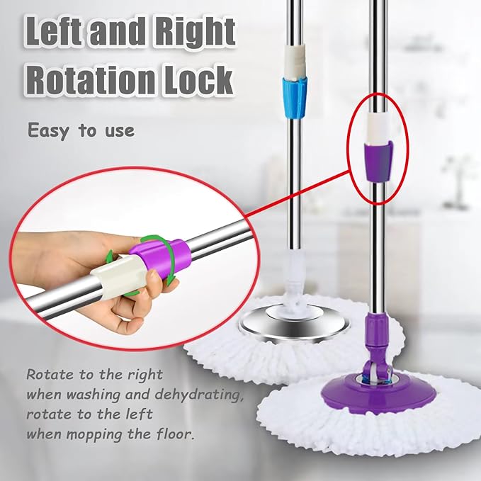Spin Mop Replacement Mop Handle, 49-inch 360 Degrees Rotating Telescopic Replacement Mop Stick with Stainless Steel Disc for Spin Mop Bucket Cleaning System (Stainless Steel Disc, Khaki)