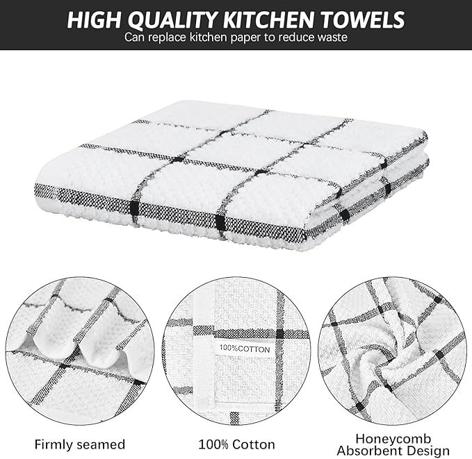 Nialnant 4PCS Cleaning Rags,100% Cotton Terry Dish Rags for Washing Dishes,Quick Drying Dish Cloths,Dish Towels for Kitchen,Black-12x12in