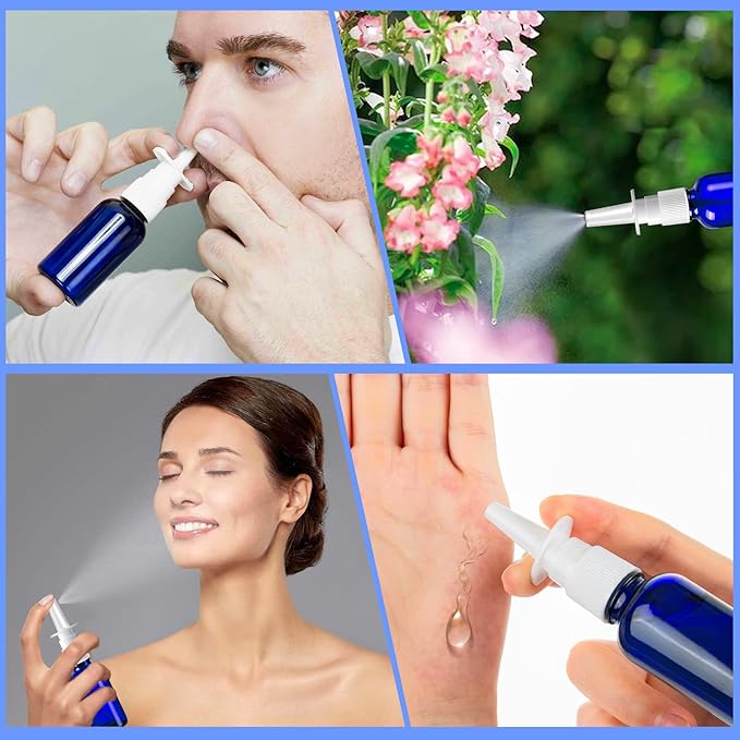 80 Pcs Nasal Spray Bottle Empty, Blue Glass Refillable Fine Mist Nasal Spray Bottles with 16 Funnels and 16 Labels (30ML/1oz)