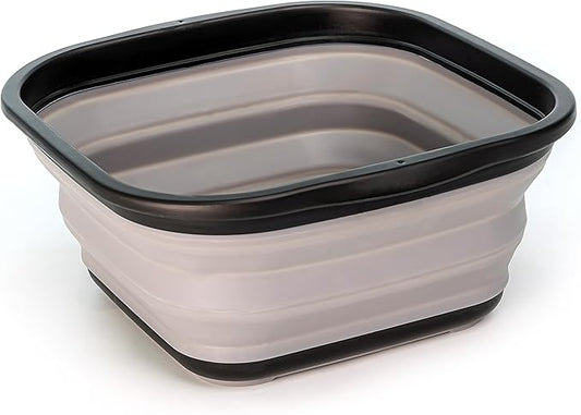 SAMMART 5.5L (1.4 Gallons) Collapsible Tub - Foldable Dish Tub - Portable Washing Basin - Space Saving Plastic Washtub (Black/Alloy Grey)