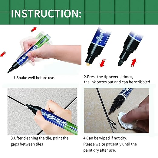 5 PCS Tile Grout Pen Home Repair Pen Tile Paint Markers for Tiles Floor Wall Bathroom Kitchen Repair Tools (White)