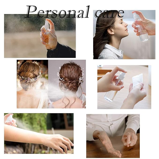 ZEJIA Small Spray Bottle 2OZ - Plastic Travel Refillable Mini Sprayer for Face, Liquids, Perfume - With Labels (3 Pack)