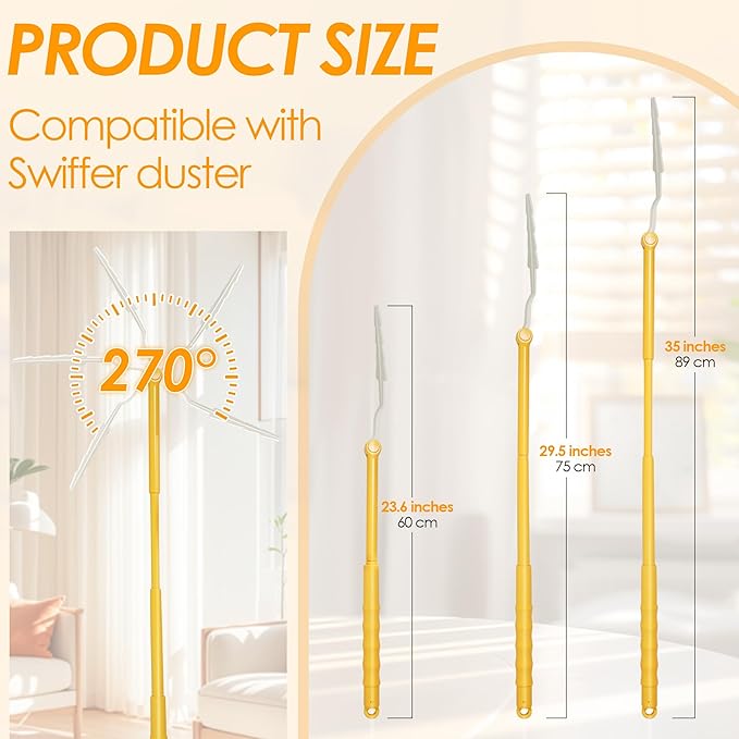 NEWE Dusters for Cleaning with 20 Refills for Flash, Dust Magnet with 1 Handle, 360 Degree Heavy Duty Microfibers Dusting Kit for Cleaning Blinds Bookshelf Furniture (Yellow)