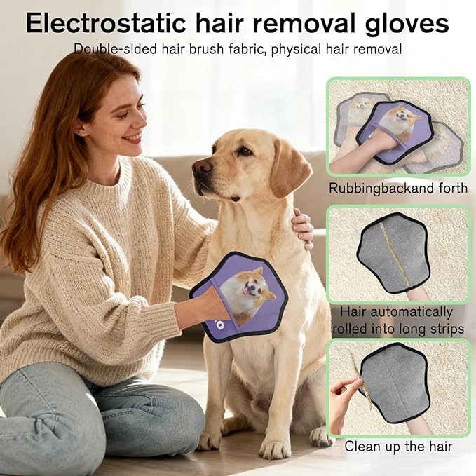 XIOBODR Personalized Pet Hair Remover Glove for Dogs & Cats - Custom Photo & Name Magic Brush for Dog Cat Hair Removal, Reusable Electrostatic Pet Hair Gloves for Furniture Carpet Couch, Photo Purple