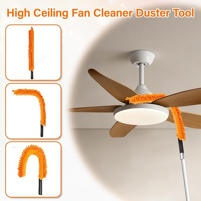 26FT High Reach Duster Cleaning Kit with 20FT Pole | 4-in-1 Tool Set with Universal Swivel Joint | High Ceiling Fan Cleaner, Microfiber Duster, & Window Squeegee for Safe High-Reach Cleaning