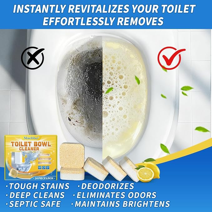 Maebho Toilet Bowl Cleaner Tablets (24 Count) | Septic Safe, Eco-Friendly Drop-in Tablets for Continuous Cleaning | Powerful Stain & Limescale Remover with Long-Lasting Fresh Scent