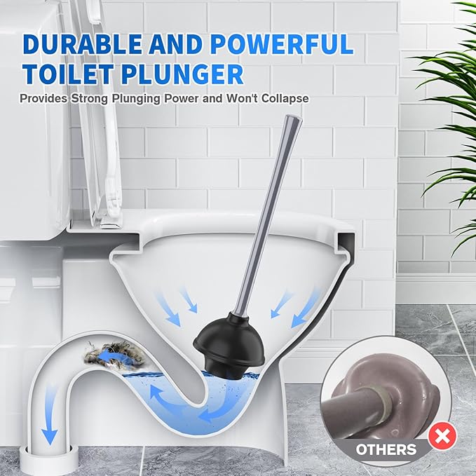 Toilet Plunger and Brush,2 Pack Bowl Brush and Heavy Duty Toilet Plunger Set with Ventilated Holder, 2-in-1 Toilet Brush and Plunger Combo for 5.3-inch Toilet DrainBathroom Cleaning