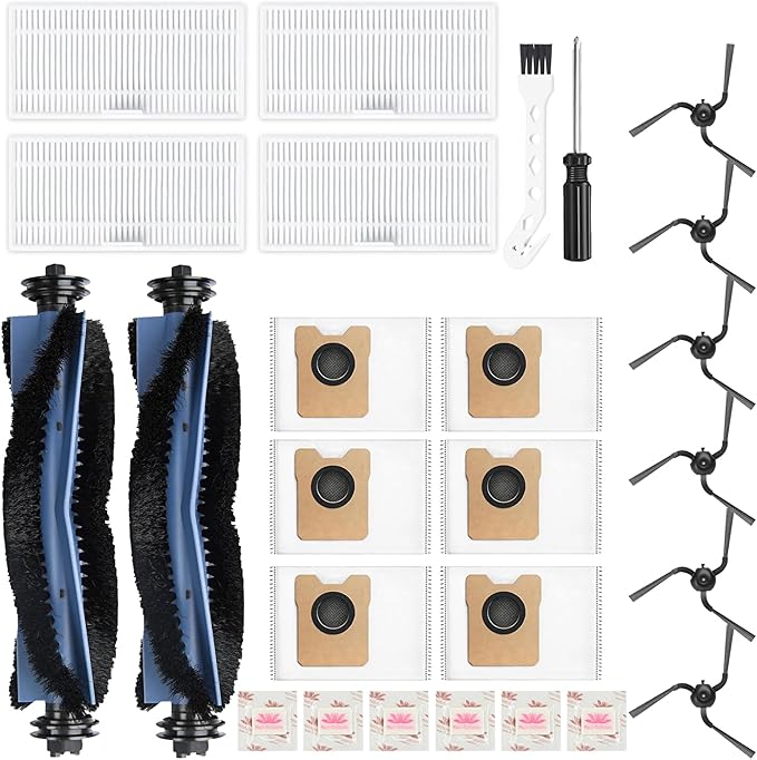 26-Piece Accessories Kit for Eufy Robot Vacuum C10 – Includes: 2 Main Brushes, 4 Filters, 6 Side Brushes, 6 Dust Bags, 6 Scented Tablets, 1 Cleaning Brush & 1 Screwdriver