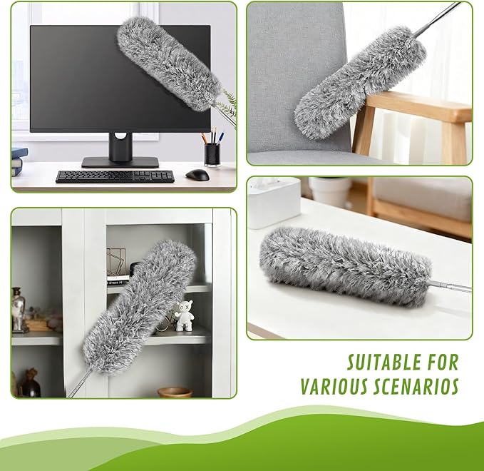 MimAuto 100-inch Duster with Extension Pole, 8-in-1 Cobweb Duster Kit Includes Chenille Head & Retractable Gap Cleaner, Spider Web Brush for High Ceiling, Fan, Car, and Home Cleaning