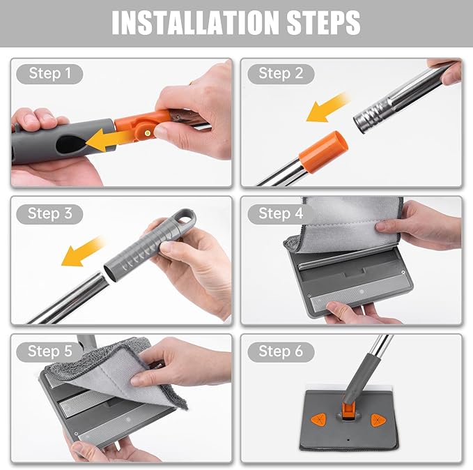 CALBEAU Baseboard Cleaner Tool with Handle, Folding Wall Mop with 86" Extension Pole, Swivel Wall Cleaner Mop with Squeegee, 8 Reusable Pads for Baseboard, Wall, Ceiling, Window, Floor, Furniture