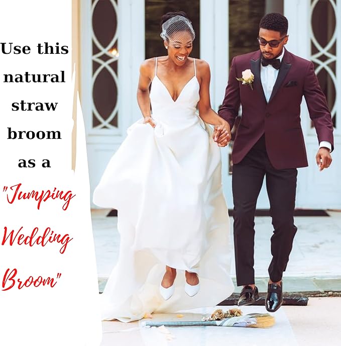 TTS For Home Handmade Whisk Sweeping Broom - Brooms for Wedding Jumping Ceremony Halloween DIY Decoration - Vietnamese Straw Soft Broom - 12.2" Width, 26.38" Length