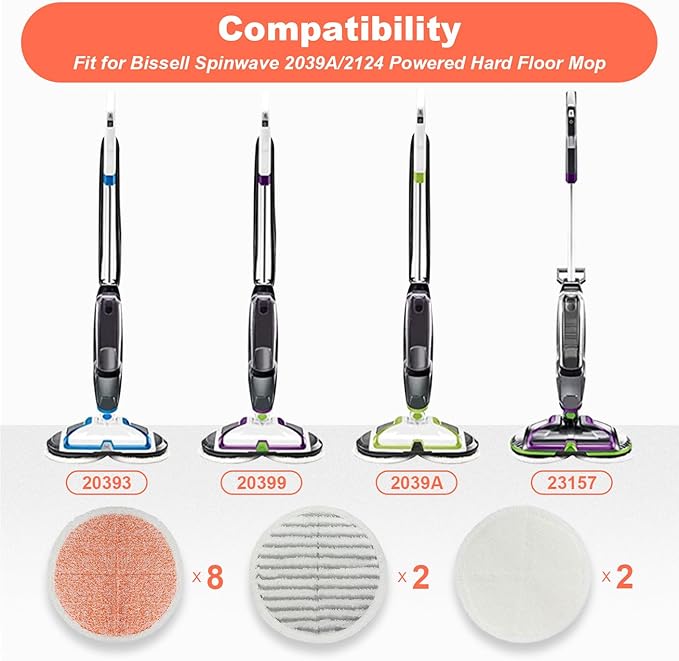 BeiLan Spin Wave Mop Pads Fit for Bissell Spin Wave 20399 23157 23159 2039A 2124A 20393 2039T 2039W 20391 20395 2307 2315A Heavy Soft Scrubby Pads for Hardwood Floor Cleaning Replacement Pads(12Pack)