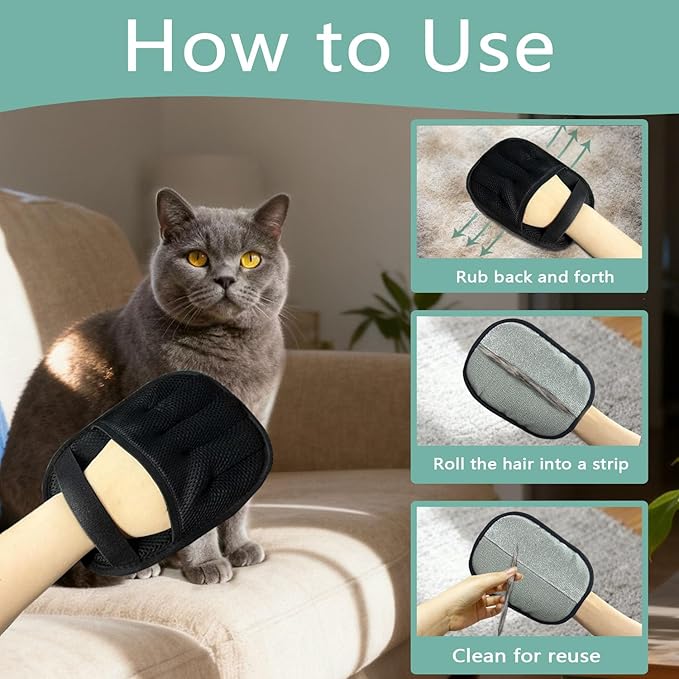 WQLTED 2-Pack Reusable Electrostatic Pet Hair Remover Gloves for Furniture, Carpets, Car Interiors & Auto Upholstery.