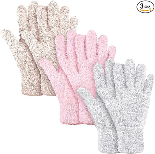Patelai 3 Pairs Microfiber Plant Dusting Gloves Leaf Cleaning Gloves for Indoor Plants, Blinds, Furniture, House(Large,Pink, Nude, White)