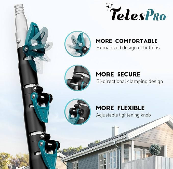 36 Feet High Reach Window Squeegee with 7-30 Ft Extension Pole, Window Cleaner Tool with 5-Stage Telescoping Pole, Window Cleaning Kit with Rotatable Head (2 Squeegee & 2 Microfibre Cloths)