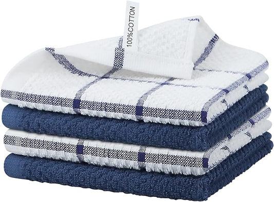 Nialnant 4PCS Cleaning Rags,100% Cotton Terry Dish Rags for Washing Dishes,Quick Drying Dish Cloths,Dish Towels for Kitchen,Navy Blue-12x12in