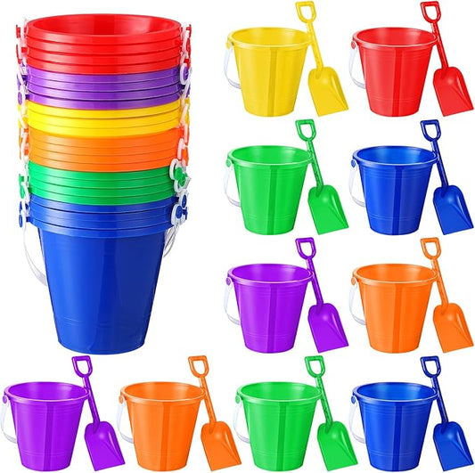 Sratte 30 Sets 4.7" Sand Buckets and Shovels Bulk Summer Beach Bucket Pack Plastic Beach Pails Sand Toys for Summer Pool Party Favors