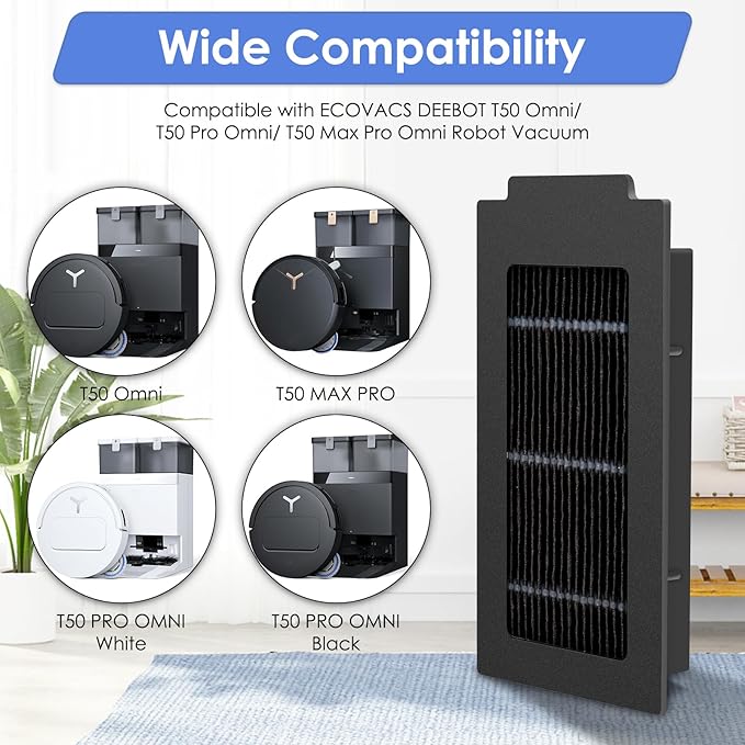 (4 Pack) T50 Pro Omni Replacement HEPA Filters for ECOVACS DEEBOT T50 Pro Omni/ T50 Omni/ T30C Robot Vacuum, Accessories Kit, Upright Filter, Vacuum Filter (NOT FOR T50 Max Pro Omni)