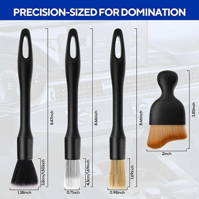 JsqFogey 7PCS Car Detailing Brush Kit - Ultra Soft Boars Hair Car Interior Detailing Brushes, Includes 4 Different Brushes, Multi-use for Cleaning Interior or Exterior - Perfect Car Accessory Gift