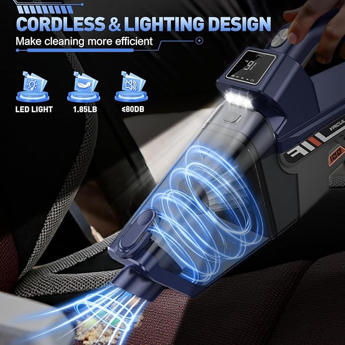 JONYJ Handheld Vacuum Cordless, 16000PA High Power Car Vacuum Cleaner, Portable Hand Held Vacuum Cleaner with LED Light & Multi-Nozzles, Dust Buster Rechargeable for Home, Car, Office, Pet