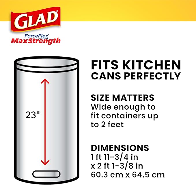 Glad ForceFlex MaxStrength with Clorox Trash Bags, 13 Gal, Eucalyptus, 34 Ct (Package May Vary)