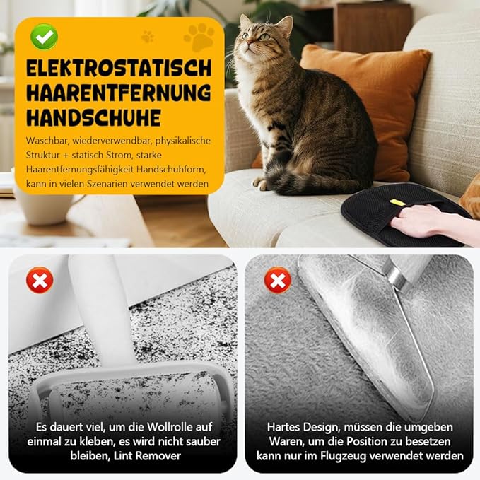 Electrostatic Gloves for Pet Hair Removal, Electrostatic Pet Hair Removal Gloves Brush for Pets Hair, Reusable Cats & Dogs Grooming Gloves for Hair Removal (Yellow*C, 3)
