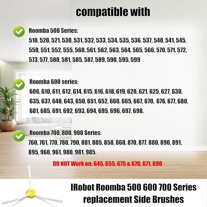 Side Brush fit for iRobot Roomba 500 600 700 800 900 Series 510 530 532 540 545 550 560 562 564 570 580 600 620 630 614 650 692 694 700 760 780 790 860 880 890 891 895 960 980 981 985 Vacuum Cleaner