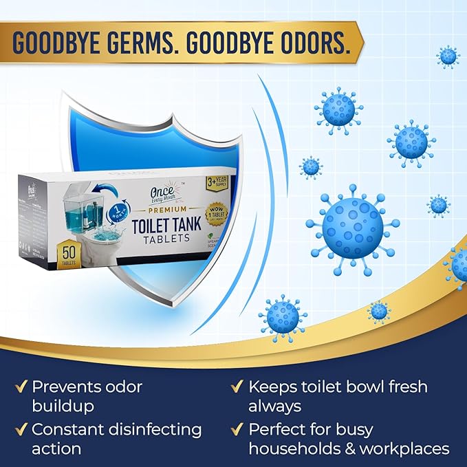 Once Every Month Premium Toilet Tank Tablets, 3+ Year Supply, 50 Count, Spearmint Scent
