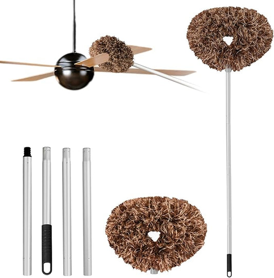 Heonay Ceiling Fan Cleaner Duster Reusable Microfiber Ceiling Fan Blade Cleaner Removable Duster with Extension Pole Adjusts 13 to 49.7 Inch for Cleaning Walls Furniture Door Window Top (Beige Brown)