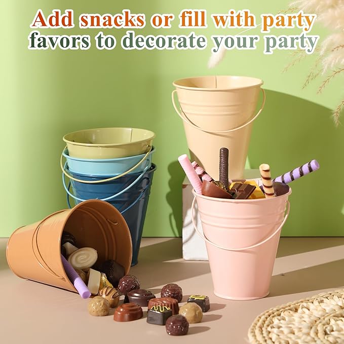 Sadnyy 6 Pack Colored Small Metal Buckets with Handle, 4.5 x 5.1 Inch Mini Galvanized Tin Bucket for Back to School Classrooms Crafts Pencil Holder Boho Wedding Birthday Party Favor Decoration