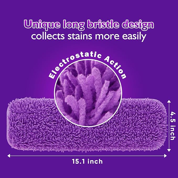 UNIMADE Reusable Mop Pads for Swiffer PowerMop, 8 Pack Microfiber Mop Pad Refill with Scrubber Strips for 13''-15'' SprayMop, Washable Mop Pads Use for Most Floor Types, Designed for Pets - Purple