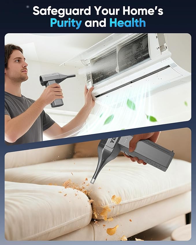 Yeeke Compressed Air Duster, 300000 RPM & 400 G Wind Pressure, 10000 mAh Battery with Fast Charging, 4-Gear Electric Air Duster Rechargeable, Electric Duster Mini Blower with LED Light for Cleaning